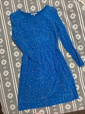 Madewell Silk Blue Long Sleeve Mini Dress